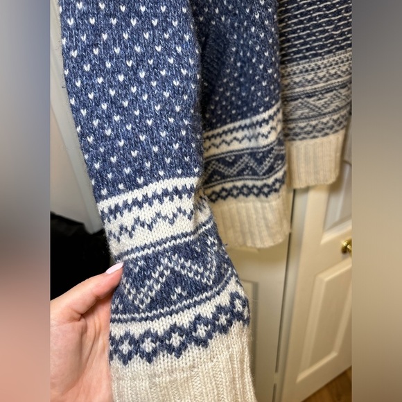 Vintage Nordic Fair Isle Knit Cardigan Sweater Navy & Cream Chunky Wool Blend - Picture 5 of 8